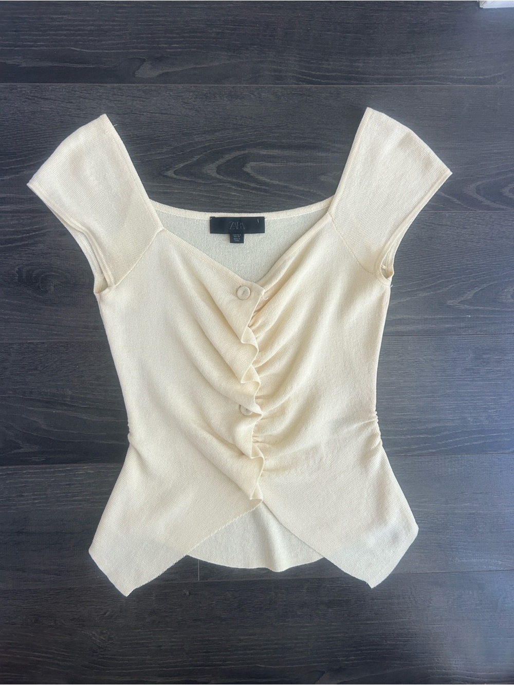 Zara Yellow Ruched Ruffle- Front Top - Picture 6 of 6